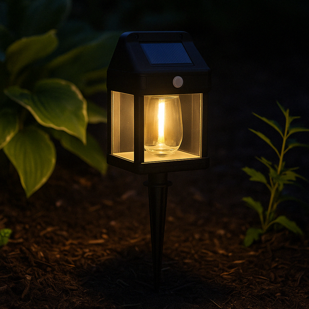 Solar powered garden pathway light night in ground stick