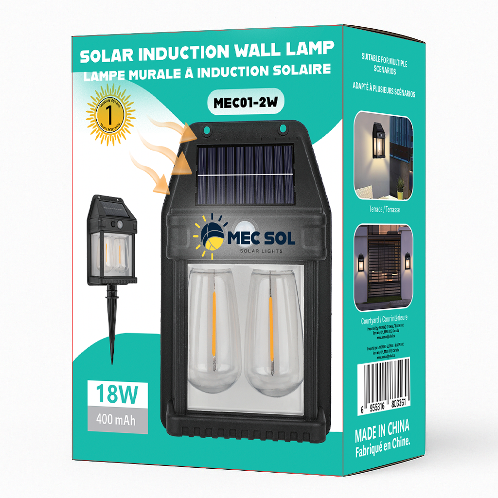 Solar powered solar induction wall and in-ground patio pathway lamp light 